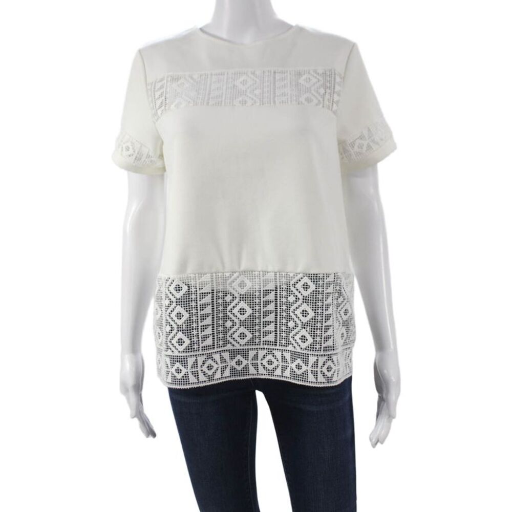 Generation Love Women White Geometric Short Sleeve Blouse Size S